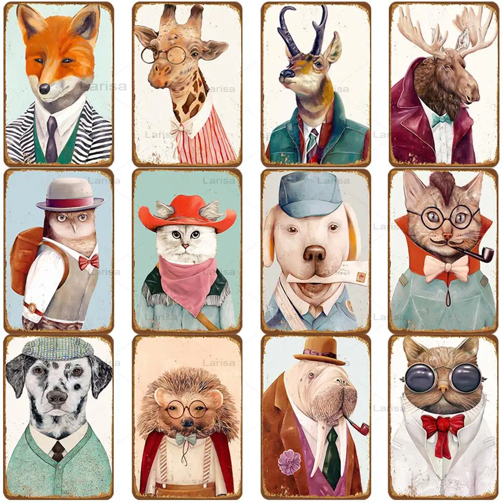 

Cartoon Animal Metal Sign Poster Cat Dog Giraffe Tin Signs Vintage Decor Home Bar Zoo Shabby Chic Metal Painting Wall Art Plaque