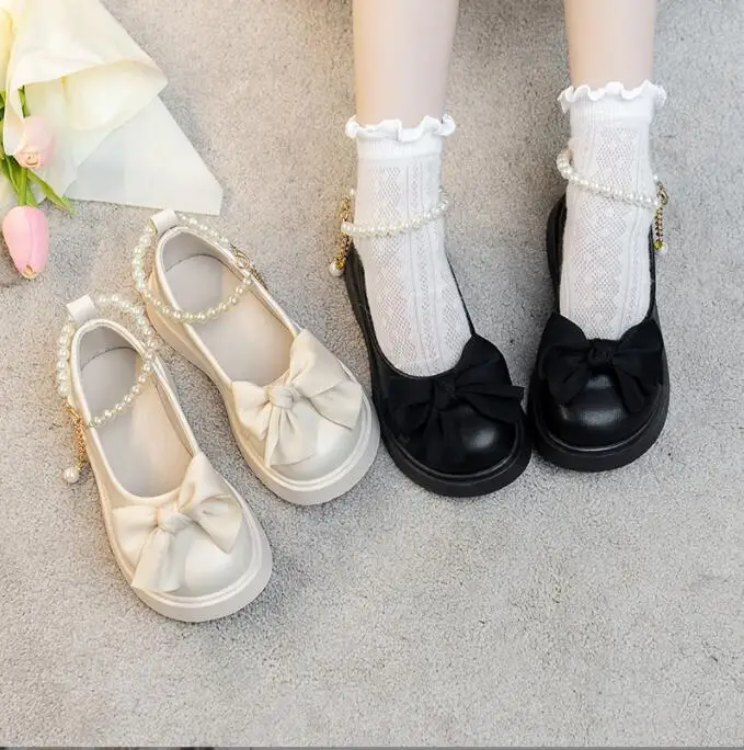 Fashion Sexy Women Casual Sweet Pearl chain Black Heels for Party Bridal Sexy Wedding Silver High Heel Shoes Pumps Coarse heel