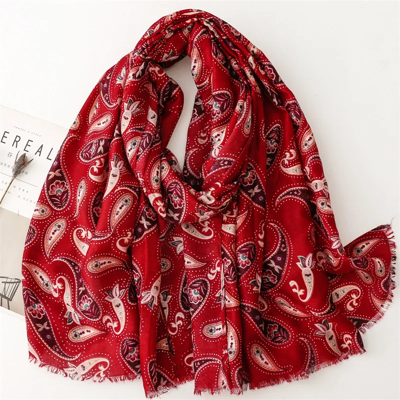 Винтажный этнический зеленый шарф с принтом пейсли для женщин осенние