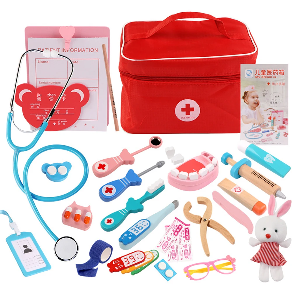 

Wooden Pretend Play Doctor Educationa Toy for Children Medical Simulation Medicine Chest Set Interest Development for Kids