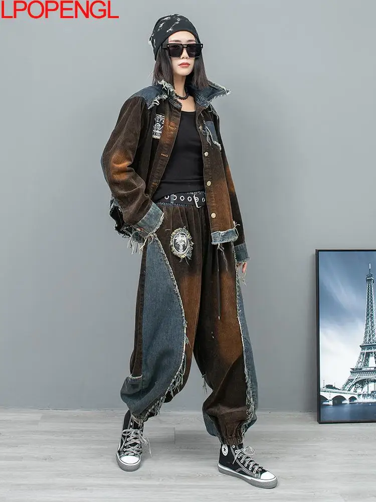 Женский осенний модный костюм персонализированный потертый джинсовый