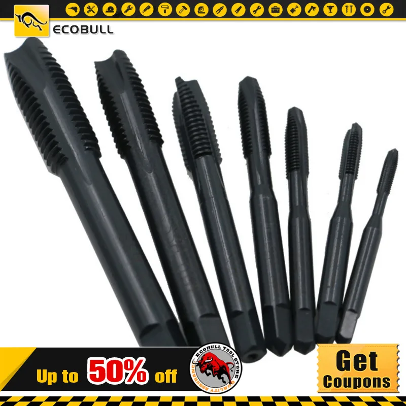 

7pcs Screw Thread Tap Drill M2 HSS Nitriding Black Hand Handper Set M3--M12 Spiral Groove / Straight Groove Square Handle Bit