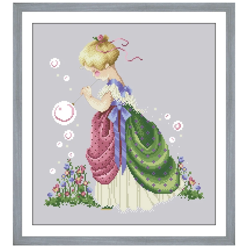 

Blowing bubbles cross stitch kits bead fairy pattern design 18ct 14ct 11ct silver unprint canvas embroidery DIY needlework