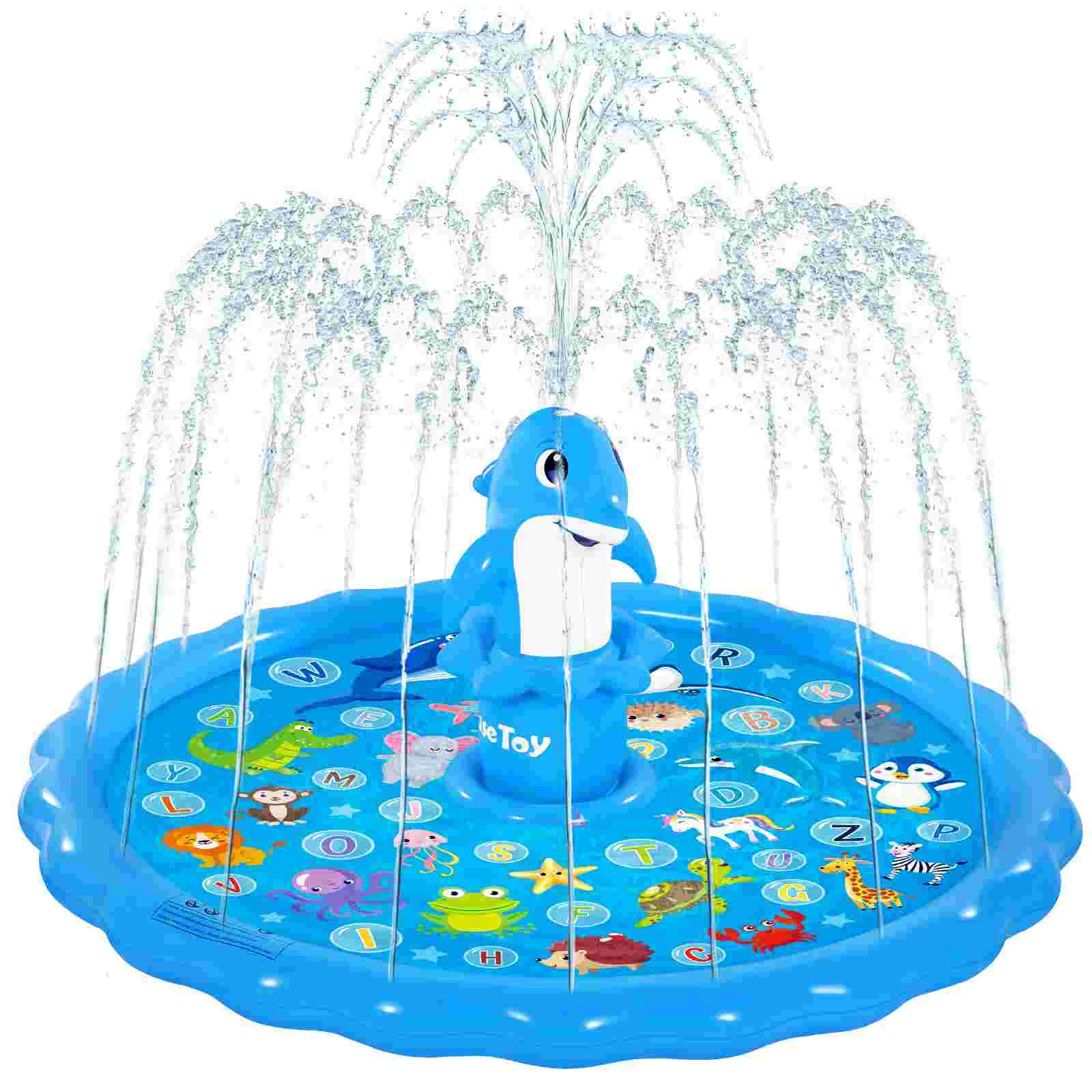 

IBASETOY PVC Play Mat Sprinkler Pad Water Spraying Cushion Shallow Paddling Pool for Outdoor Garden Lawn (Dolphin Style)