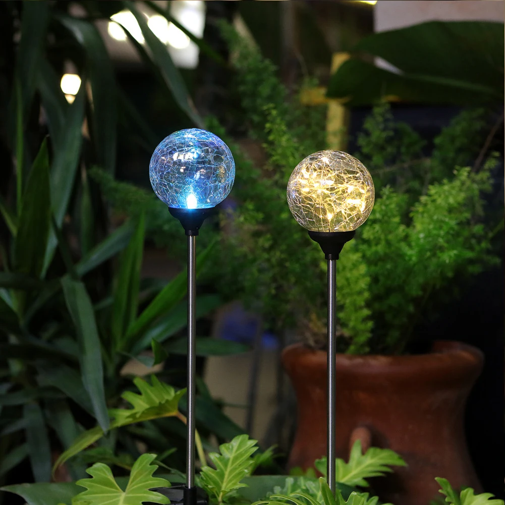 

2pcs 10CM Cracked Glass Flame Shaped Solar Garden Lights Waterproof Solar Powered Glass Ball Garden Lights for Garden Decor