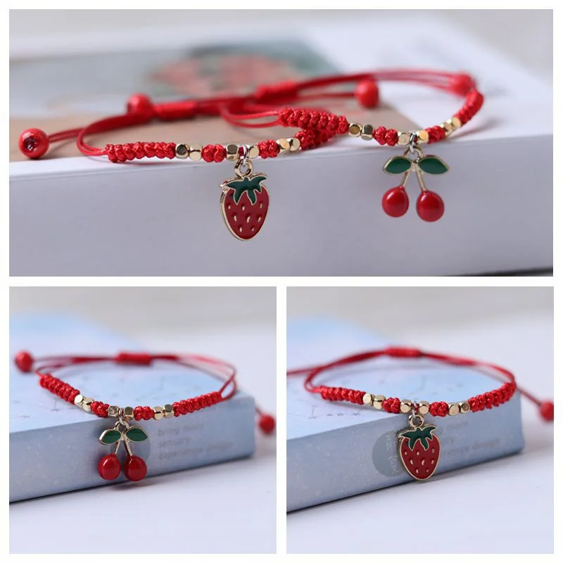 1/2 piece couple bracelet strawberry cherry bracelet woven honey children's student gift