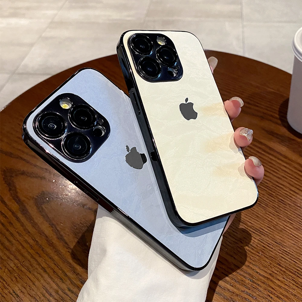 Кожаный чехол с матовой лазерной текстурой мрамора для iPhone 16 Pro Max 15 14 13 12 11 защита