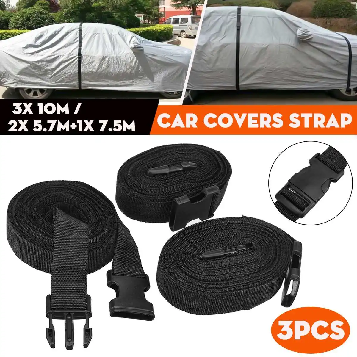 

3PCS 10M/5.7M+7.5M Car Covers Elastic Straps Adjustable Fixed Strap Protect Cover Windproof Strap Cargo Binding Straps