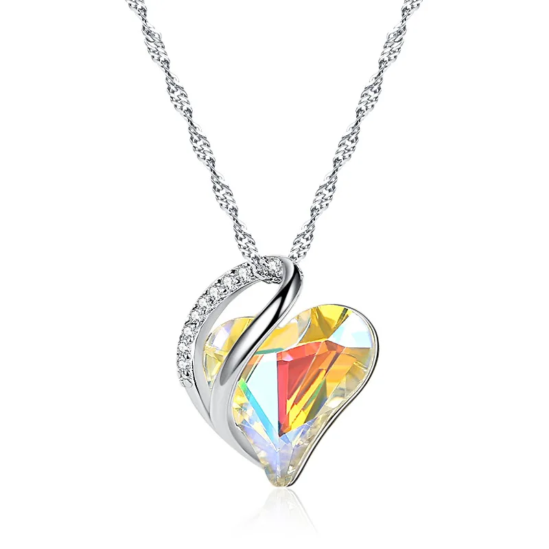 

S925 Sterling Silver Fashion Design Colorful Love Gemstone Pendant Necklace for Women