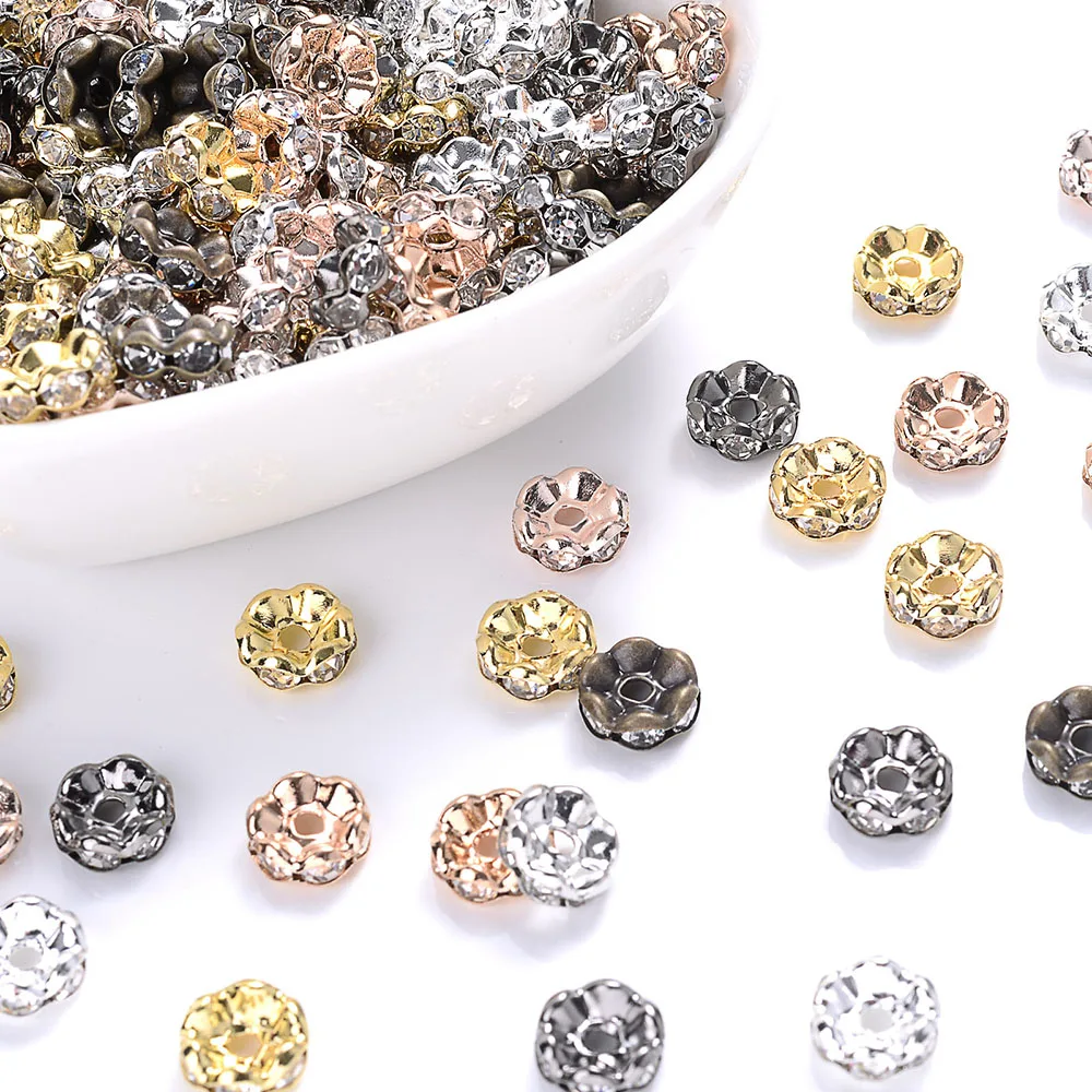 

100pcs Flower Rhinestone Beads Metal Czech Crystal Loose Spacer Beads for Jewelry Making DIY Necklace Bracelets Accessories