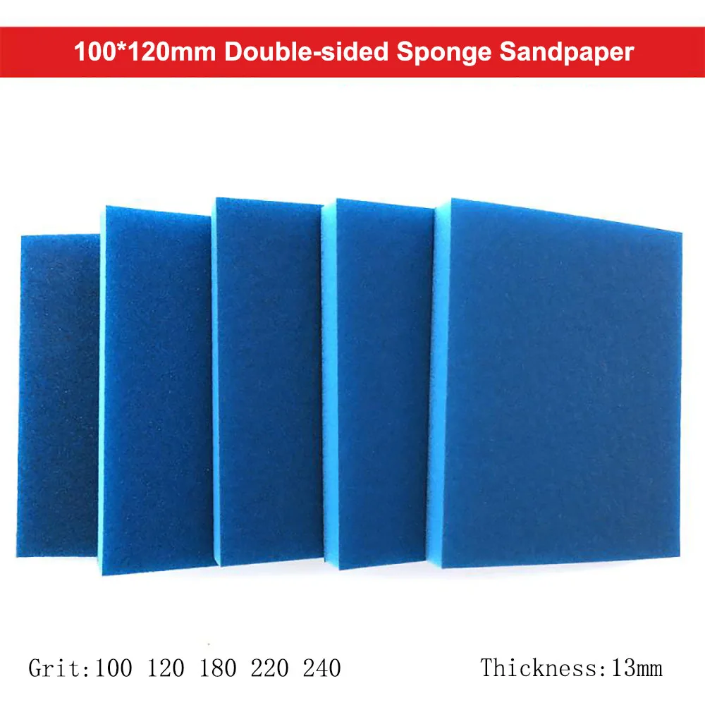 

100*120mm Blue Square Double-sided Sponge Sandpaper 100-240 Grit Dry Wet Curved Surface Polishing Sanding Paper