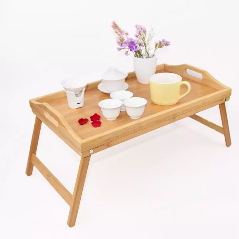 

Portable Bamboo Wood Bed Tray Breakfast Laptop Desk Tea Food Serving Table Folding Leg Laptop Desk