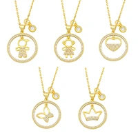 round hollow boy girl pendant necklace for women gold plated charms crown %ef%bc%86 heart family choker zirconia wholesale jewelry gifts