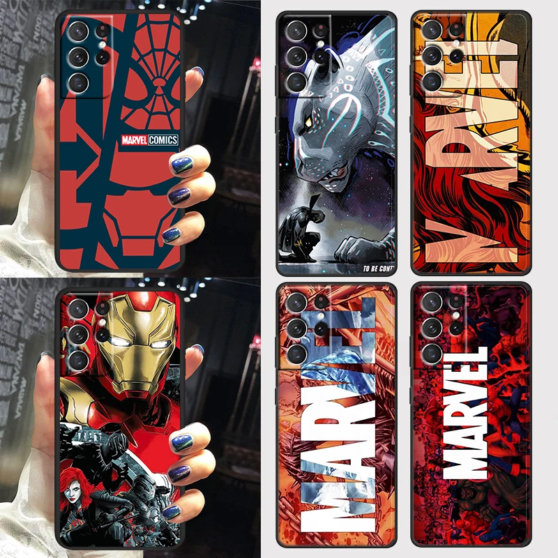 

Hero Cartoon Marvel Avengers Case For Samsung Galaxy S22 S21 S20 FE Ultra Plus S10 S9 S8 5G Black Soft Phone Cover Capa Shell