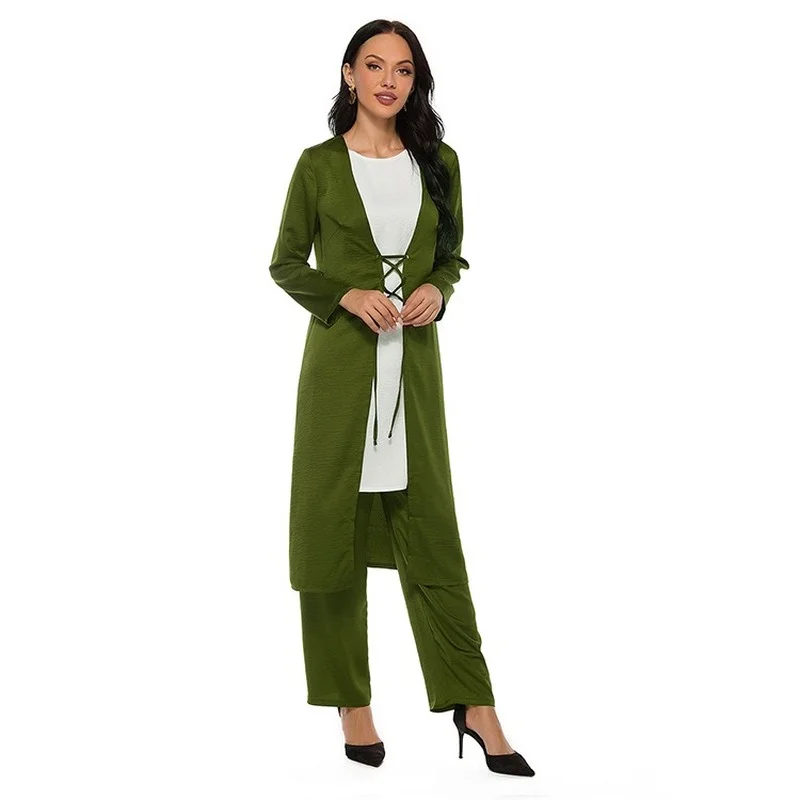 

Мусульманское модное кимоно из трех частей, абайя, турецкий кружевной топ, брюки, платье, хиджаб, халат, Дубай, кафтан, мусульманский костюм, ...