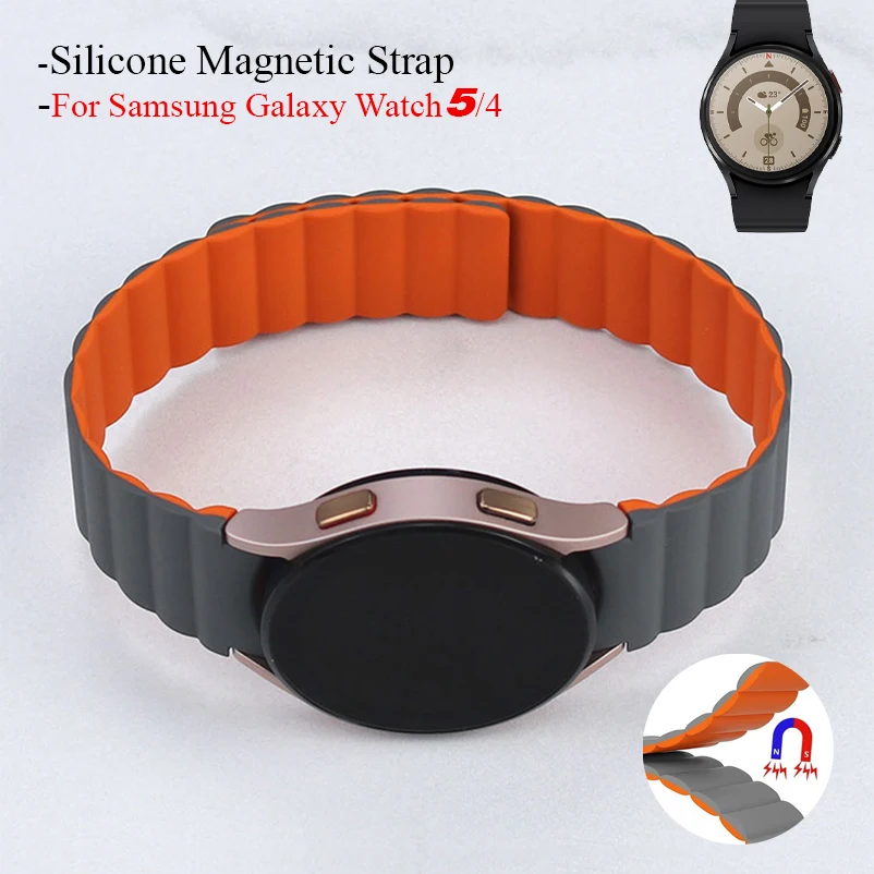 Correa magnética de silicona elástica para reloj Samsung, pulsera clásica de 20mm, 44mm, 40mm, 42/46mm, para Galaxy Watch 5 Pro, 45mm