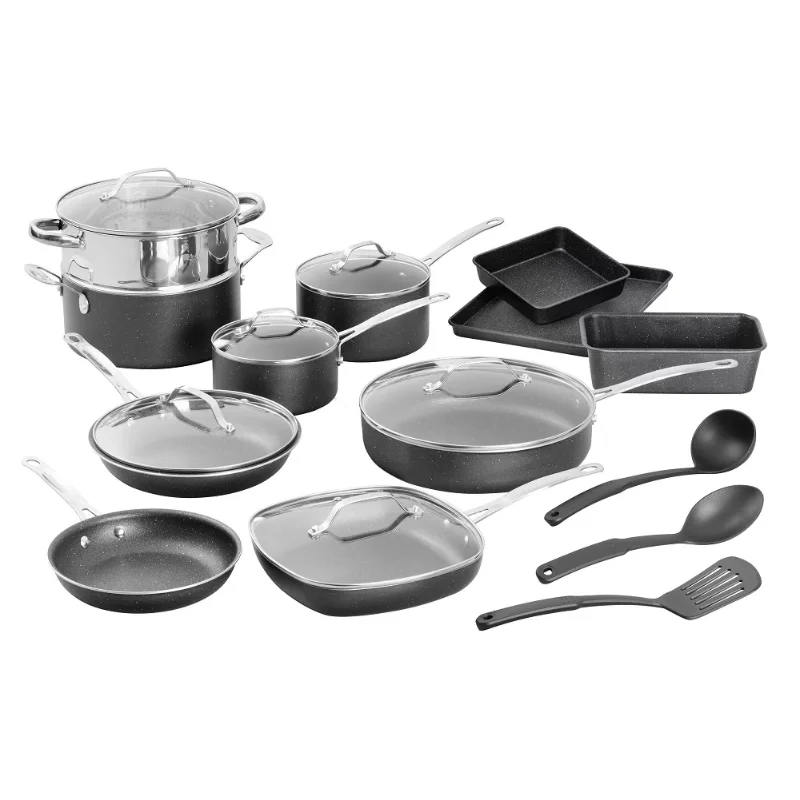 BOUSSAC Granite Stone Pots And Pans Set 20-Piece Complete Cookware Bakeware Set Nonstick Dishwasher Oven Safe,Black images - 6