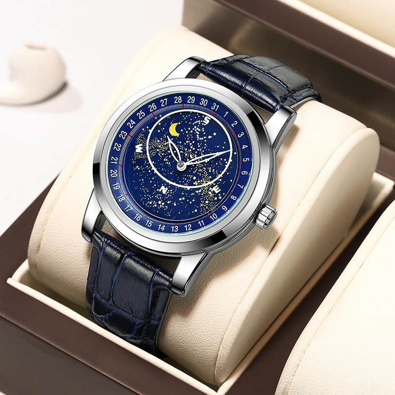 

Kimsdun Watch Men High Quality Fashion Luxury Starry Sky Luminous Leather Strap Quartz Watch for Men Gift Reloj Hombre Relogio