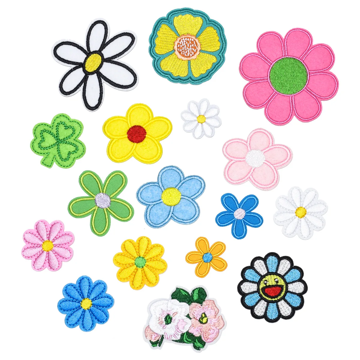 

17Pcs Sun Flowers Smiley Series For on Child Clothes DIY Ironing on Embroidered Patches Hat Jeans Sew-on Patch Applique Badge