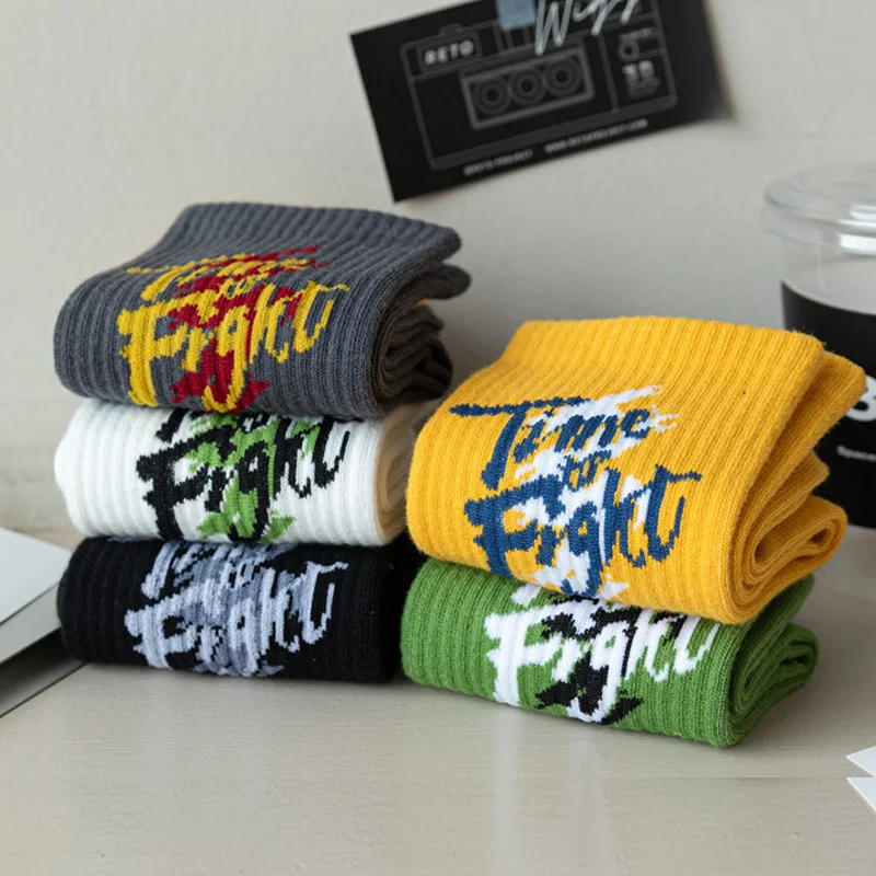 Men's Mid Tube Socks Autumn Trend Youth Basketball Sports Socks Letter Anti Odor Cotton Socks