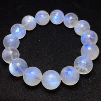 natural blue light moonstone bracelet 14mm stretch crystal clear round beads bracelet women men aaaaa
