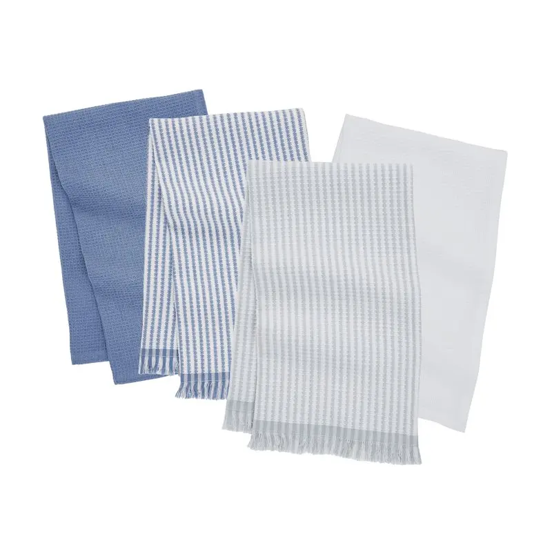 

Lovely 16" x 28" Blue Color Soft Cotton Kitchen Towels Set for Home Decor and Cleaning, 4 Pieces.