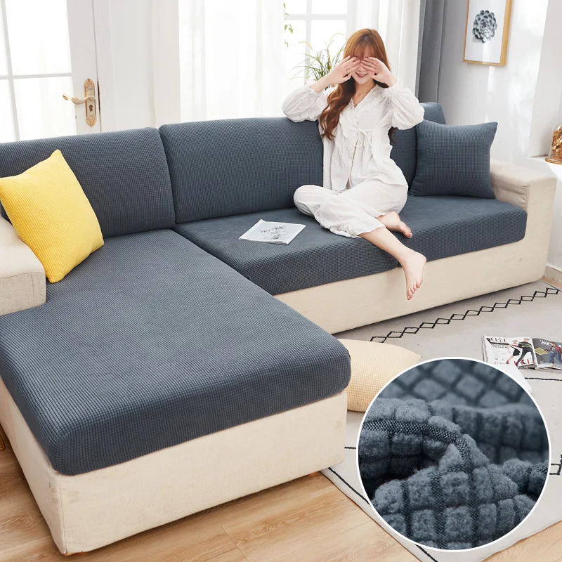 

Plush Sofa Seat Cushion Covers for Living Room Elastic Polar Fleece Corner Sectional Couch Slipcover Set Furniture Protector