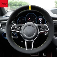 customized hand stitched leather suede car steering wheel cover for porsche cayenne panamera macan 911 car accessories