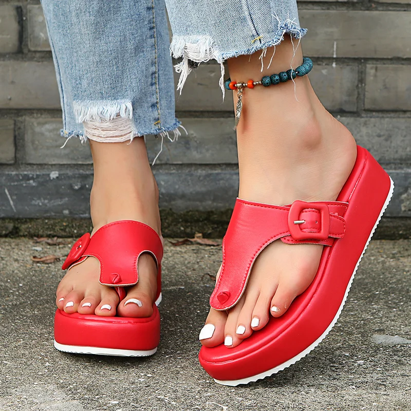 

Platform Flip Flops Women Flats Slippers 2022 Summer Plus Size 35-42 Sandals Ladies Dress Slides Bathroom Anti-slip Women Shoes