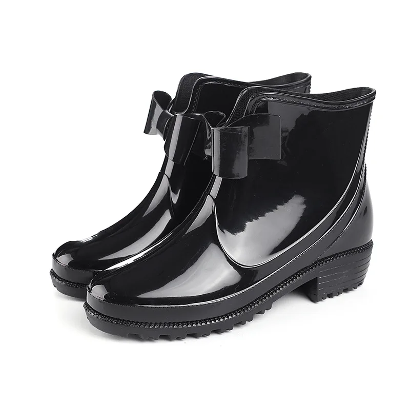 Boots Women Short Tube Women's Rain Boots Waterproof Non-slip Flat Heel Student Boots Plastic Bow All-match Water Shoes Rain