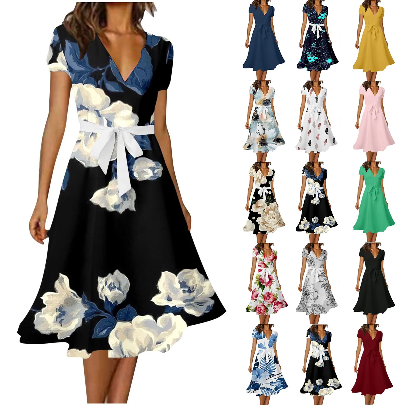 

Платье женское пляжное с V-образным вырезом и цветочным принтом