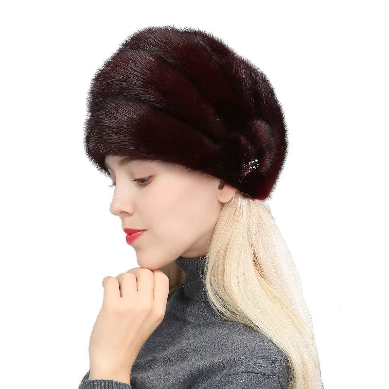 Ladies Fur Hat 2022 Winter Fluffy Mink Fur Russian Fur Hat Women's Headband Outdoor Winter Hat Earmuff Ski Cap Warm Bucket Hat