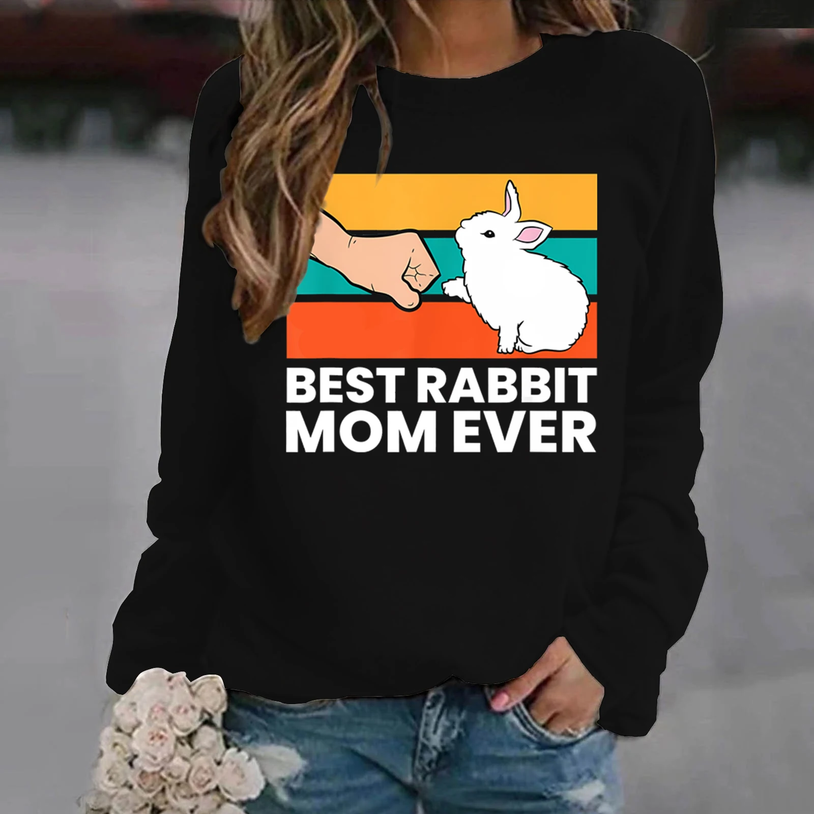 

Best Bunny Mom Ever Print Autumn Original Women T-shirts Multicolor Cartoon Sweatshirts Women's Casual Fashion Clothing New Tops