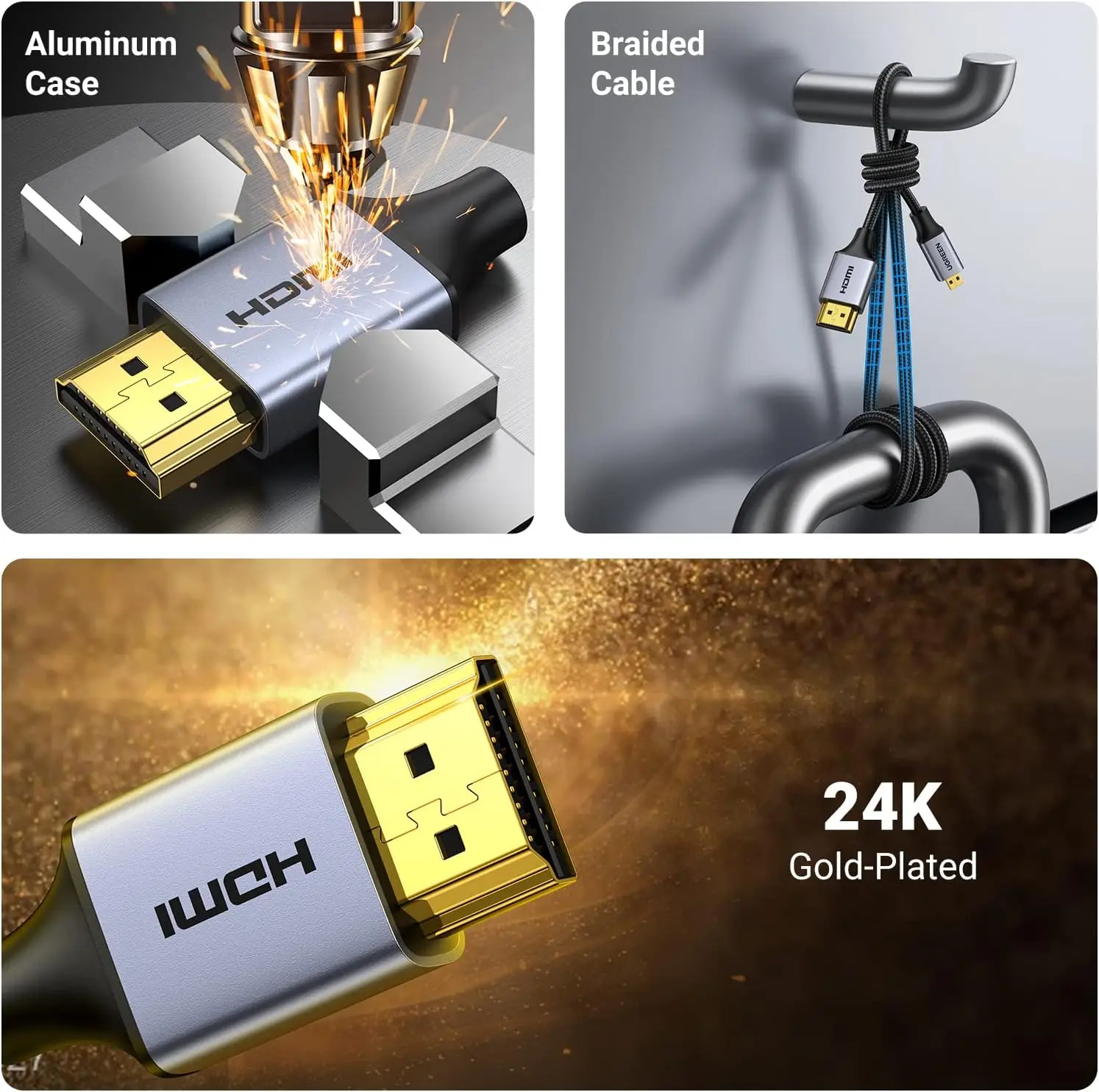 Кабель UGREEN 4K Micro HDMI-HDMI, алюминиевая оплетка, 18 Гбитс, 4K 60 Гц, HDR, 3D, ARC, совместим с GoPro Hero 7, 6, 5, Raspberry Pi (art.: 3920daccfb198) - 3920daccfb198
