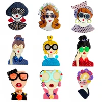 yaologe lovely girl figure acrylic brooches for women kids cute wear glasses lady badge lapel pins fashion party jewelry gift