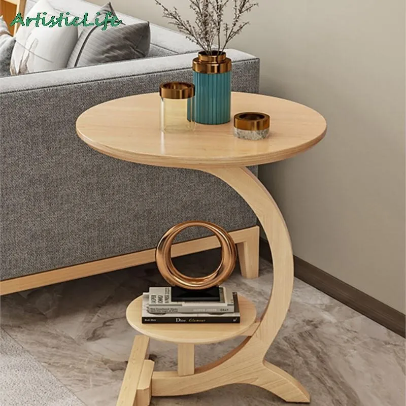 

ArtisticLife Solid Wood Modern Minimalist Table Living Room Sofa Side Table Light Luxury Movable Small Round Table Side Cabinet