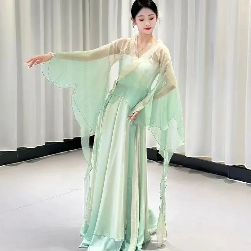 Classical dance butterfly gradient body rhythm yarn dress suit fairy elegant ancient style performance costume