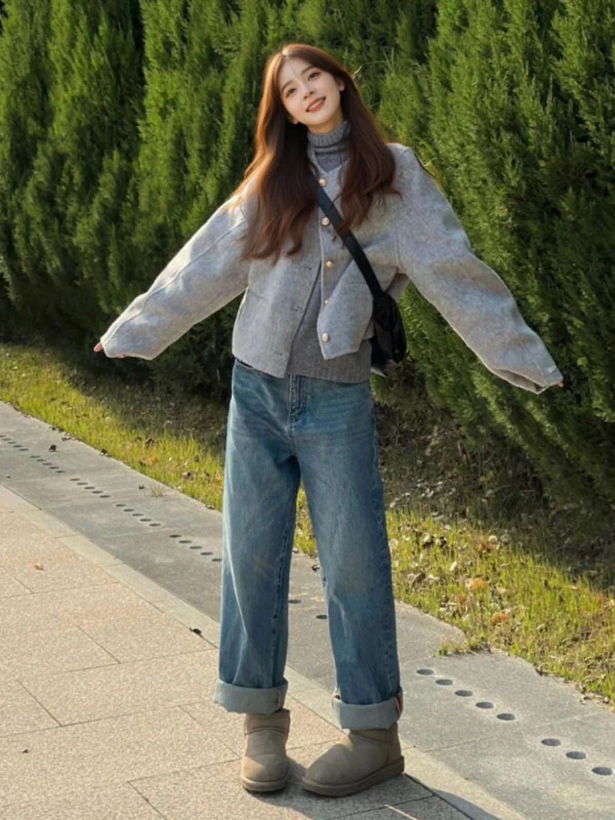 Double-sided Angora Gray Short Woolen Jacket High-Grade Super Nice Small Coat Late Autumn and Early Winter 2024