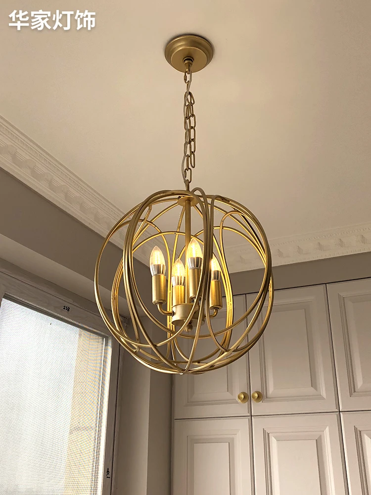 

American Country Chandelier Creative Golden Cloakroom Bedroom Light Entrance Door Iron Lamps