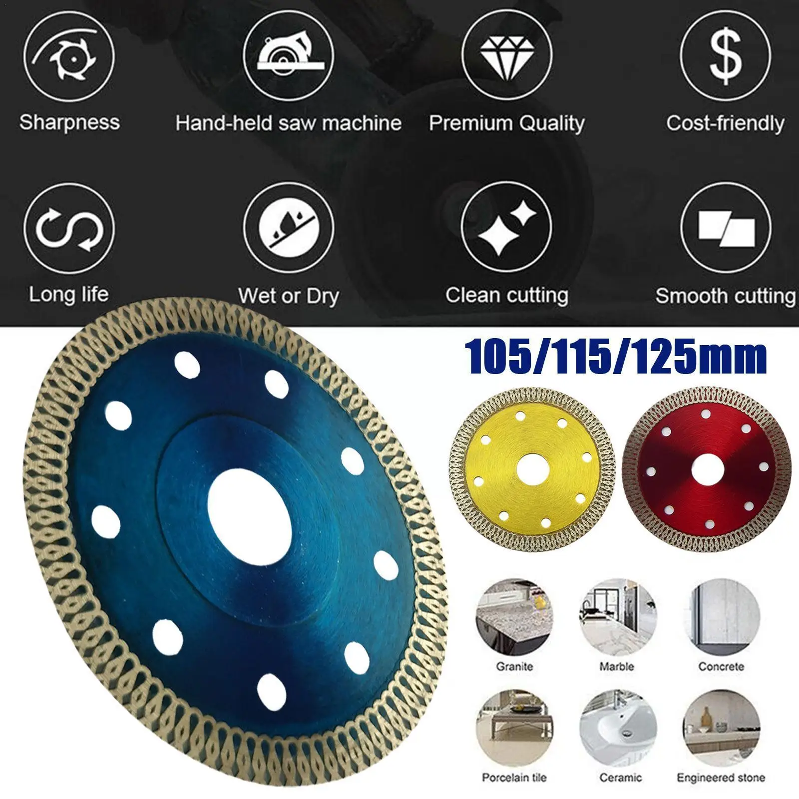 

4.1-4.9inch Turbo Diamond Saw Blade Disc Porcelain Tile Ceramic Granite Marble Cutting Blade For Angle Grinder Diamond Saw N3D3