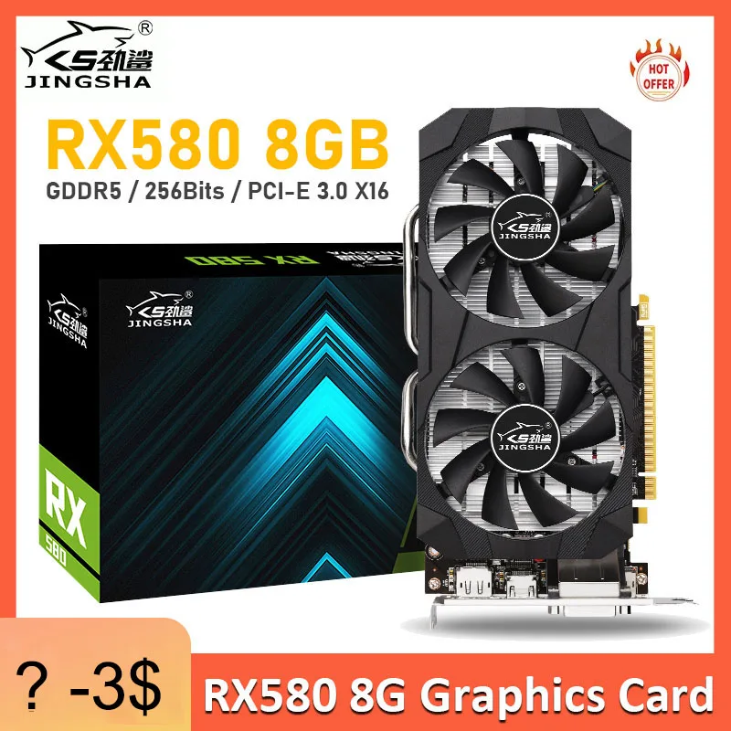 JINGSHA графические карты AMD RX 580 8G для GDDR5 GPU майнинга видеокарта 8 Гб бит компьютер VGA