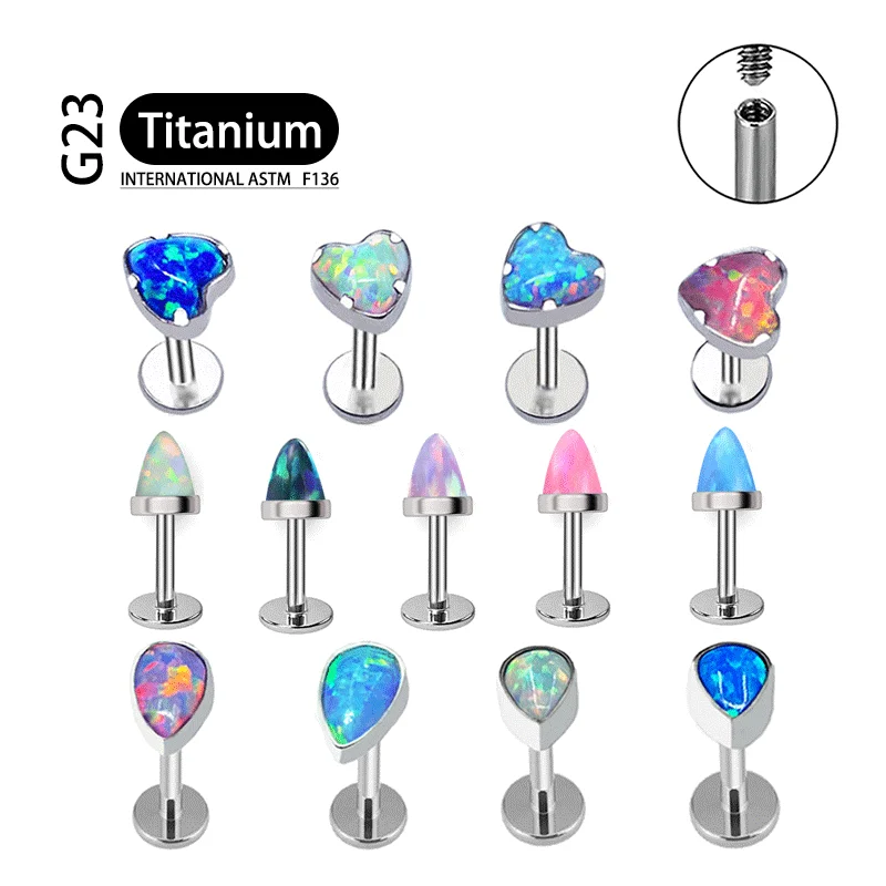 

G23 Titanium Lip Labret Ear Stud Nose 16G Helix Tragus Conch Cartilage Opal Not 925silver Make Gift For Women Piercing Jewelry