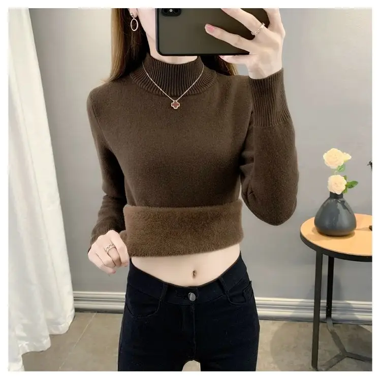 

Женская зимняя утепленная рубашка с бархатной подкладкой, универсальный пуловер, свитер, новинка 2022