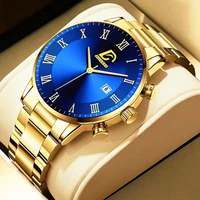 2022 fashion mens gold stainless steel watches luxury minimalist quartz wrist watch men business casual watch relogio masculino