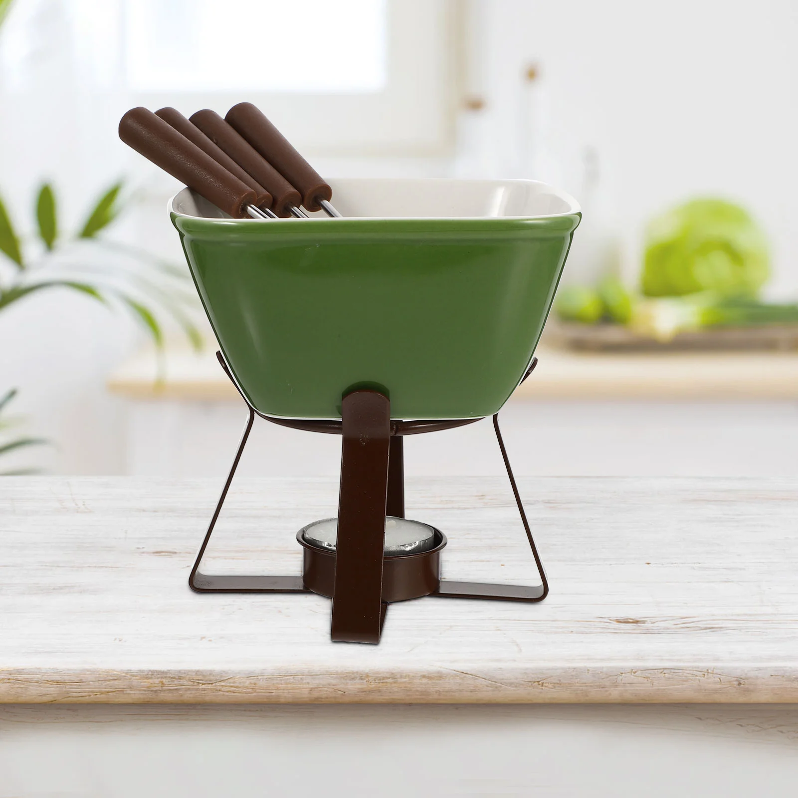 

Set Cheese Pot Fondue Butter Melting Ceramic Chocolate Melt Warmer With