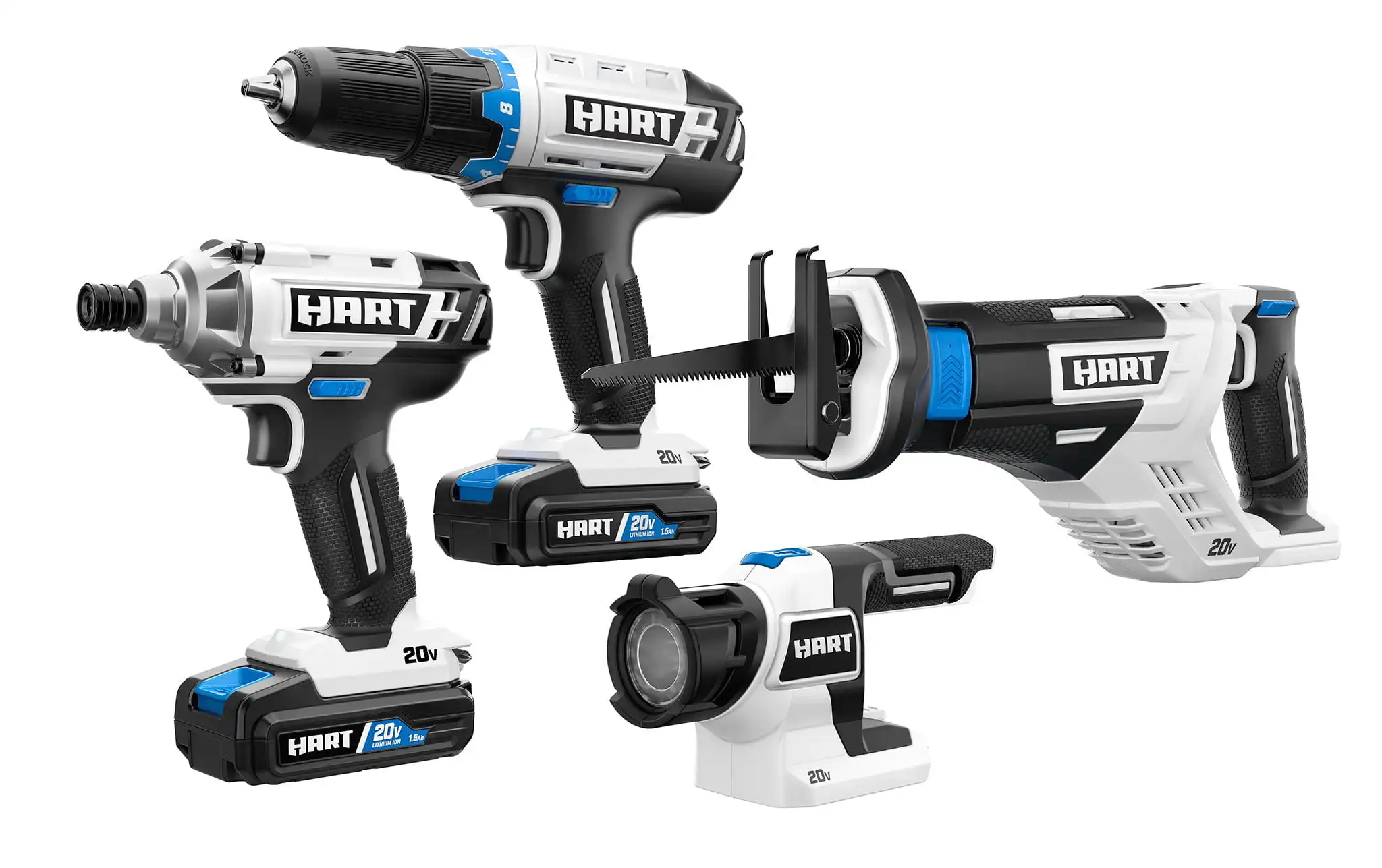 HART 20-Volt Cordless 4-Tool Combo Kit with 16-inch Storage Bag, (2) 20-Volt 1.5Ah Lithium-Ion Battery Power Tools Combo Set