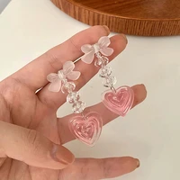 vintage pink y2k peach heart tassel earrings for women korea bowknot harajuku earrings crystal resin jewelry