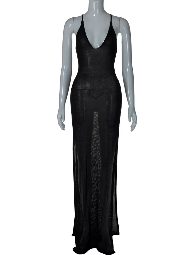 2025 сексуальное платье макси с глубоким v-образным вырезом и открытой спиной