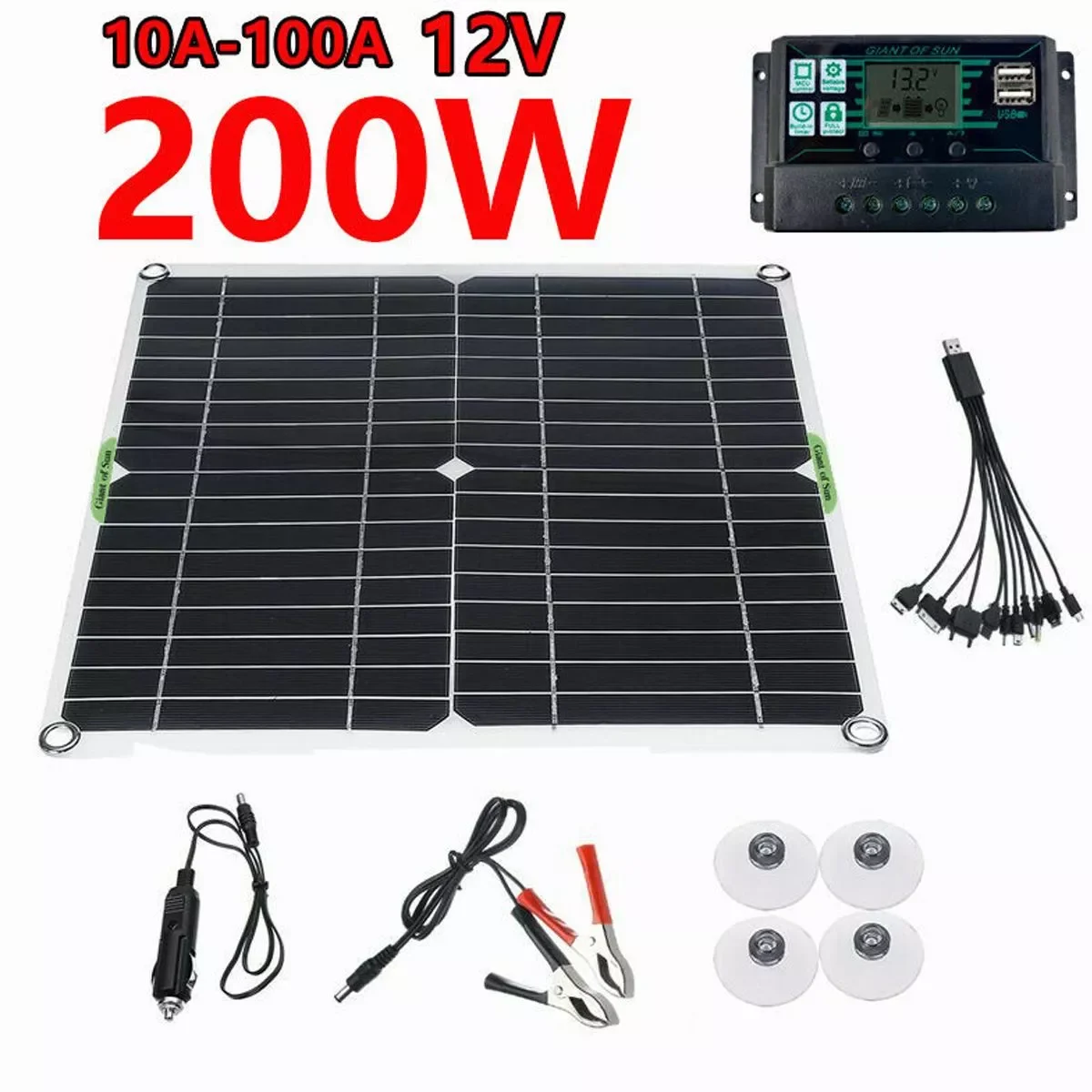 

Solar Panel 200W 100A Controller 5V Dual USB Port Outdoor Portable Battery Charger For Mobile Phone Car Yacht RV Lights Charging