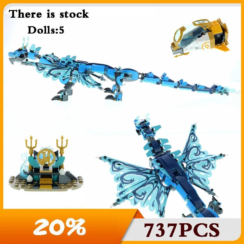 

737 pieces of boy blue water dragon bricks compatible with 71754 sets of model DIY toys children's Christmas birthday gifts